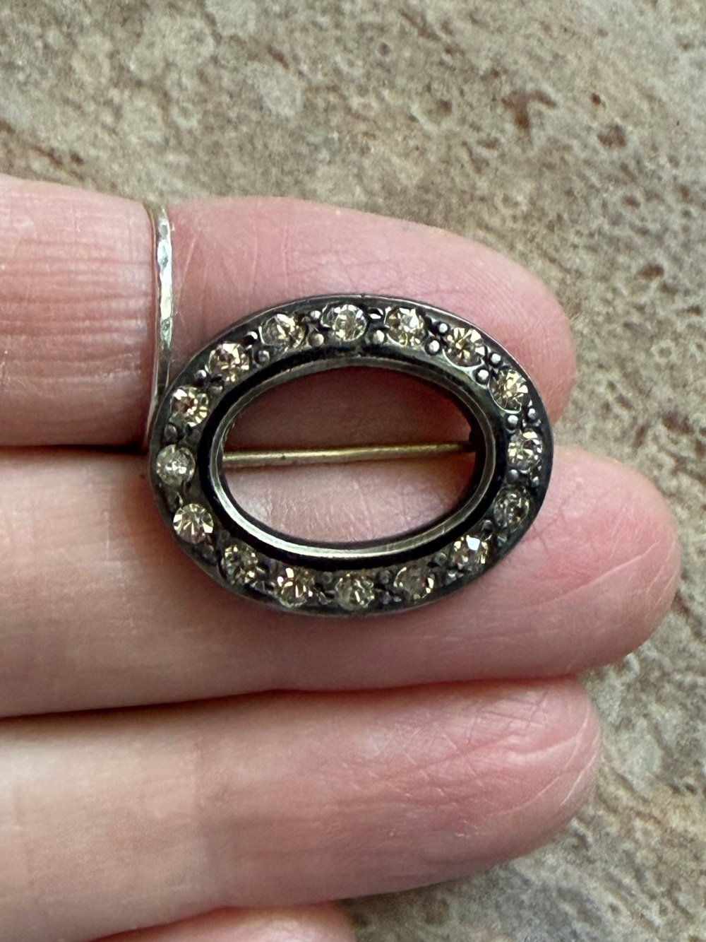 Early Art Deco Era Sterling Silver and 10K Round Brooch with paste stone